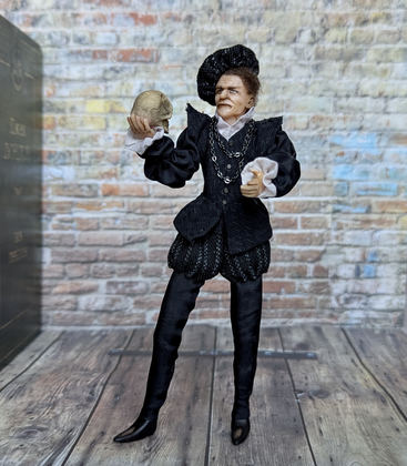 Full-scale view of a handmade gothic miniature — Small art doll Hamlet (2/8), Acrylic paint, polymer clay, fabric, wool