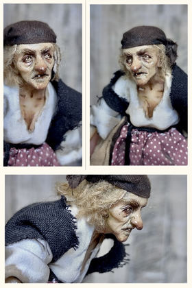 Full-scale view of a handmade gothic miniature — Small doll Baba Yaga (2/14), one-of-a-kind sculpture by Ritunia
