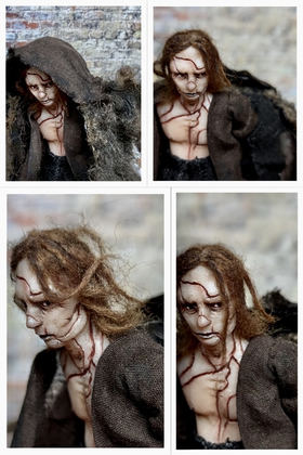 Full-scale view of a handmade gothic miniature — Small art doll Frankenstein's creature (3/16)
