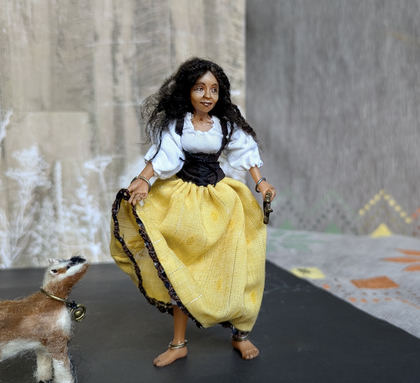 Full-scale view of a handmade gothic miniature — Small art doll Esmeralda (8/15), one-of-a-kind sculpture by Ritunia