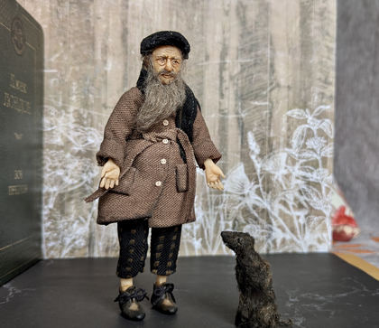 Full-scale view of a handmade gothic miniature — Small authors doll Man with the dog (6/15)