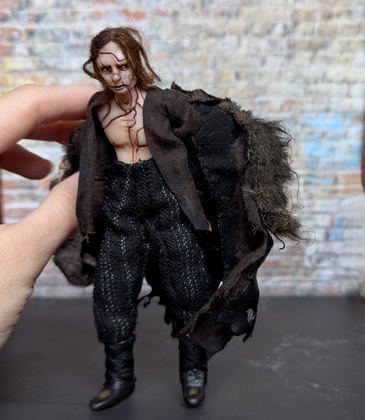Full-scale view of a handmade gothic miniature — Small art doll Frankenstein's creature (10/16)