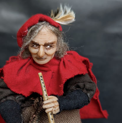 Full-scale view of a handmade gothic miniature — Small art doll Pied Piper (11/12), one-of-a-kind sculpture by Ritunia