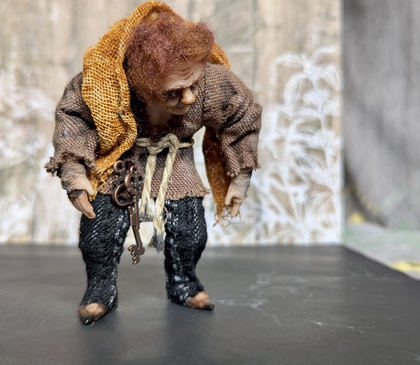 Full-scale view of a handmade gothic miniature — Small art doll Quazimodo (10/11), one-of-a-kind sculpture by Ritunia