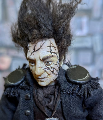 Full-scale view of a handmade gothic miniature — Art doll CaptainSalazar (7/8), Acrylic paint, polymer clay, fabric, wool