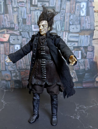 Full-scale view of a handmade gothic miniature — Art doll CaptainSalazar (6/8), Acrylic paint, polymer clay, fabric, wool