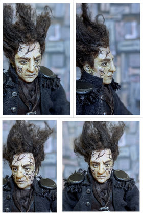 Full-scale view of a handmade gothic miniature — Art doll CaptainSalazar (3/8), Acrylic paint, polymer clay, fabric, wool