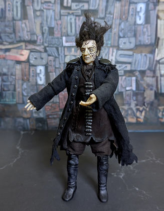 Full-scale view of a handmade gothic miniature — Art doll CaptainSalazar (4/8), Acrylic paint, polymer clay, fabric, wool