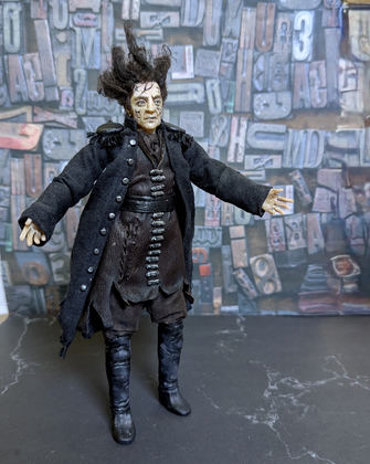 Full-scale view of a handmade gothic miniature — Art doll CaptainSalazar (2/8), Acrylic paint, polymer clay, fabric, wool