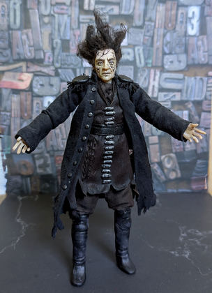 Full-scale view of a handmade gothic miniature — Art doll CaptainSalazar (5/8), Acrylic paint, polymer clay, fabric, wool