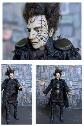 Full-scale view of a handmade gothic miniature — Art doll CaptainSalazar (1/8), Acrylic paint, polymer clay, fabric, wool