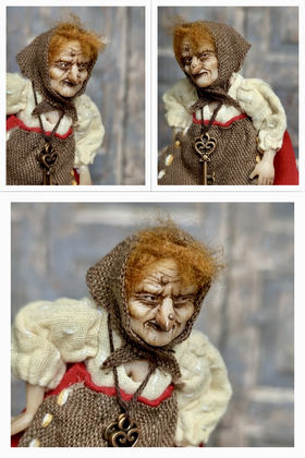 Full-scale view of a handmade gothic miniature — Small doll Baba Yaga (4/8), one-of-a-kind sculpture by Ritunia