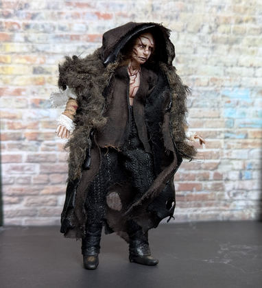 Full-scale view of a handmade gothic miniature — Small art doll Frankenstein's creature (9/16)