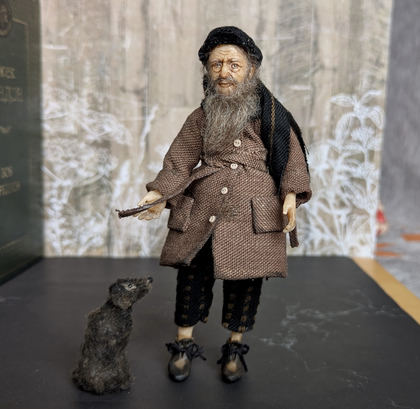 Full-scale view of a handmade gothic miniature — Small authors doll Man with the dog (3/15)