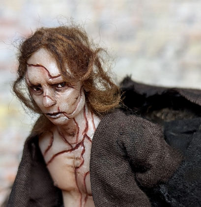 Full-scale view of a handmade gothic miniature — Small art doll Frankenstein's creature (8/16)