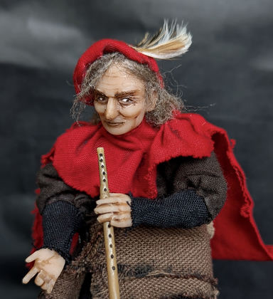 Full-scale view of a handmade gothic miniature — Small art doll Pied Piper (2/12), one-of-a-kind sculpture by Ritunia