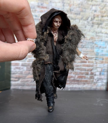 Full-scale view of a handmade gothic miniature — Small art doll Frankenstein's creature (15/16)
