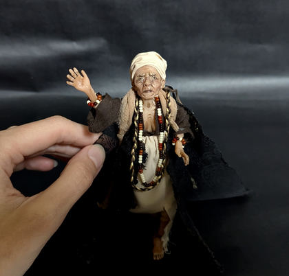 Full-scale view of a handmade gothic miniature — Small art doll Shaman woman (1/8), Hand sculpted, hand painted, handmade