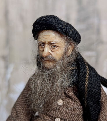 Full-scale view of a handmade gothic miniature — Small authors doll Man with the dog (11/15)