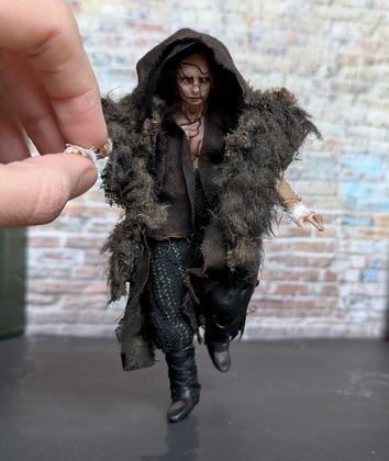 Full-scale view of a handmade gothic miniature — Small art doll Frankenstein's creature (4/16)
