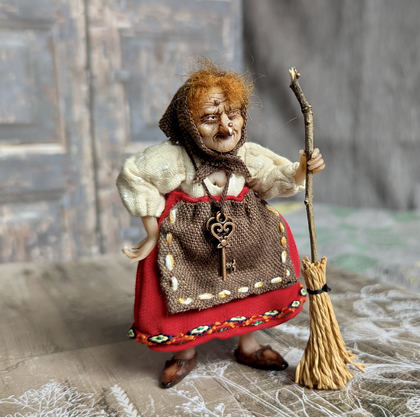 Full-scale view of a handmade gothic miniature — Small doll Baba Yaga (2/8), one-of-a-kind sculpture by Ritunia