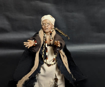 Full-scale view of a handmade gothic miniature — Small art doll Shaman woman (4/8), Hand sculpted, hand painted, handmade