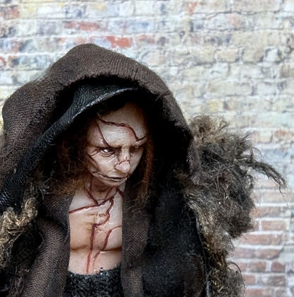 Full-scale view of a handmade gothic miniature — Small art doll Frankenstein's creature (6/16)