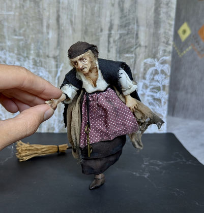 Full-scale view of a handmade gothic miniature — Small doll Baba Yaga (10/14), one-of-a-kind sculpture by Ritunia