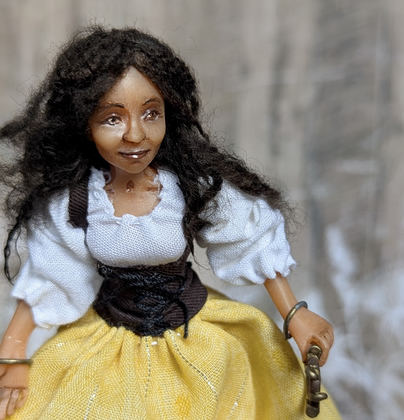 Full-scale view of a handmade gothic miniature — Small art doll Esmeralda (9/15), one-of-a-kind sculpture by Ritunia