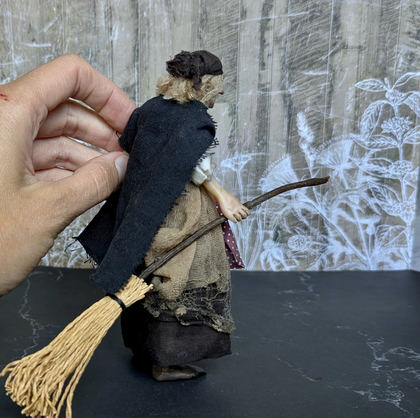 Full-scale view of a handmade gothic miniature — Small doll Baba Yaga (4/14), one-of-a-kind sculpture by Ritunia