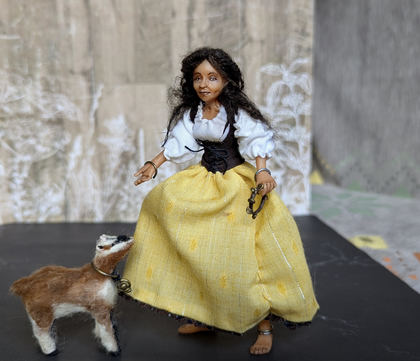 Full-scale view of a handmade gothic miniature — Small art doll Esmeralda (12/15), one-of-a-kind sculpture by Ritunia