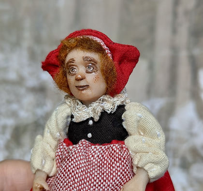 Full-scale view of a handmade gothic miniature — Small art doll Red riding hood (6/9), one-of-a-kind sculpture by Ritunia