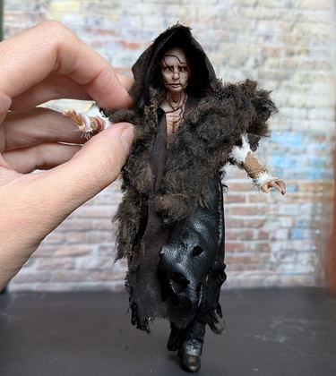 Full-scale view of a handmade gothic miniature — Small art doll Frankenstein's creature (11/16)