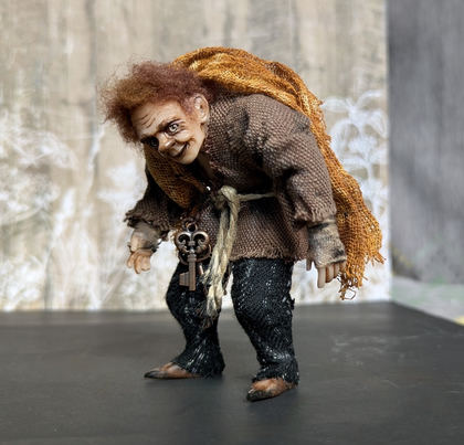 Full-scale view of a handmade gothic miniature — Small art doll Quazimodo (11/11), one-of-a-kind sculpture by Ritunia