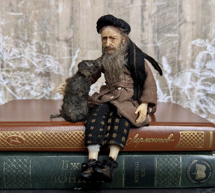 Full-scale view of a handmade gothic miniature — Small authors doll Man with the dog (15/15)