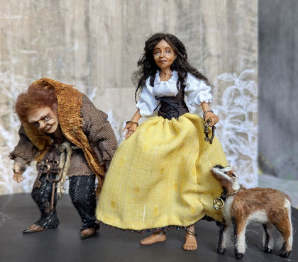 Full-scale view of a handmade gothic miniature — Small art doll Esmeralda (7/15), one-of-a-kind sculpture by Ritunia