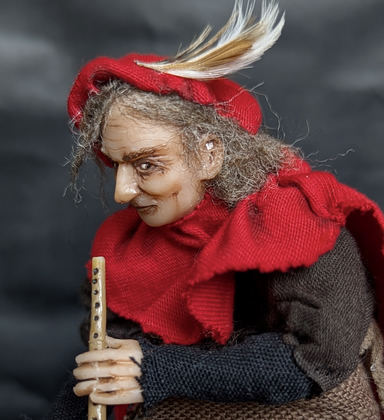 Full-scale view of a handmade gothic miniature — Small art doll Pied Piper (4/12), one-of-a-kind sculpture by Ritunia