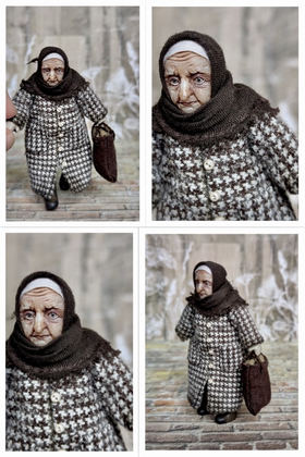 Full-scale view of a handmade gothic miniature — Small doll Granny (6/8), Acrylic paint, polymer clay, fabric