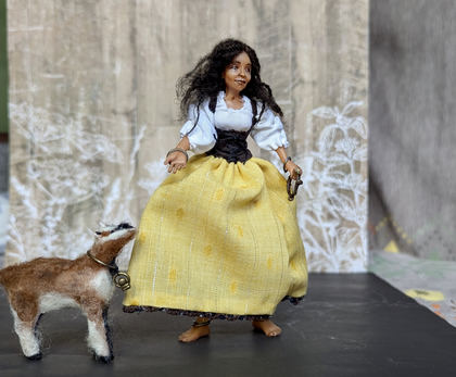 Full-scale view of a handmade gothic miniature — Small art doll Esmeralda (10/15), one-of-a-kind sculpture by Ritunia