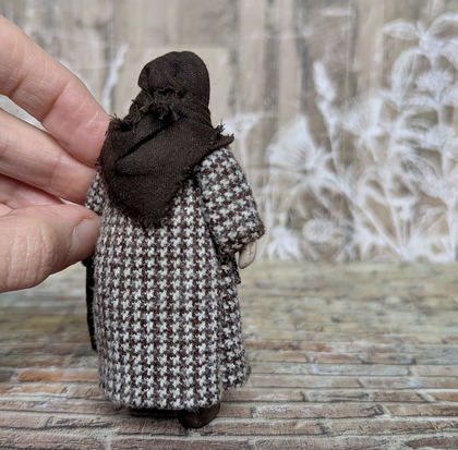 Full-scale view of a handmade gothic miniature — Small doll Granny (8/8), Acrylic paint, polymer clay, fabric