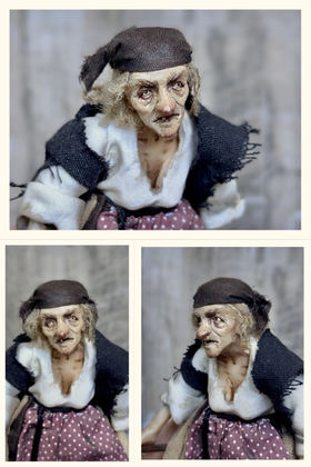 Full-scale view of a handmade gothic miniature — Small doll Baba Yaga (14/14), one-of-a-kind sculpture by Ritunia