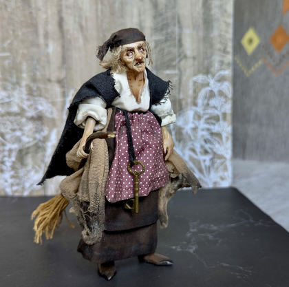 Full-scale view of a handmade gothic miniature — Small doll Baba Yaga (8/14), one-of-a-kind sculpture by Ritunia