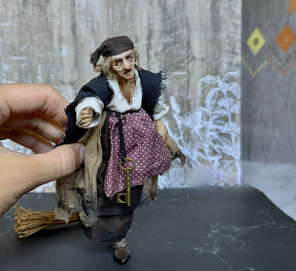 Full-scale view of a handmade gothic miniature — Small doll Baba Yaga (5/14), one-of-a-kind sculpture by Ritunia