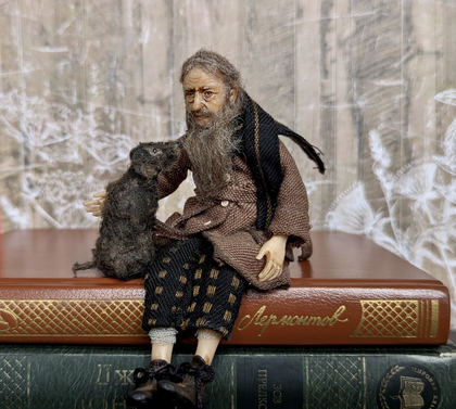 Full-scale view of a handmade gothic miniature — Small authors doll Man with the dog (9/15)