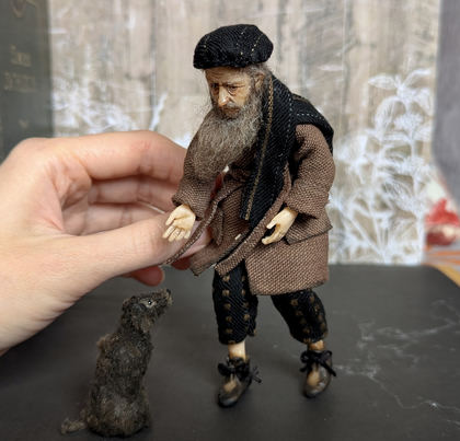 Full-scale view of a handmade gothic miniature — Small authors doll Man with the dog (2/15)
