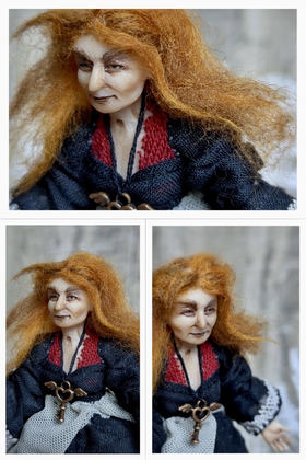 Full-scale view of a handmade gothic miniature — Small art doll Witch (2/9), one-of-a-kind sculpture by Ritunia