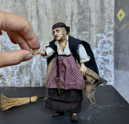 Full-scale view of a handmade gothic miniature — Small doll Baba Yaga (7/14), one-of-a-kind sculpture by Ritunia