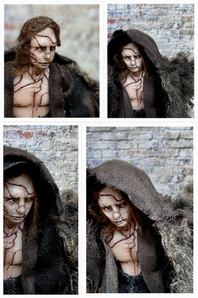 Full-scale view of a handmade gothic miniature — Small art doll Frankenstein's creature (7/16)