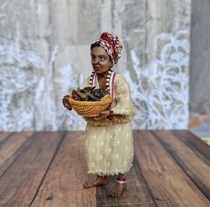 Small art doll Black Woman with basket