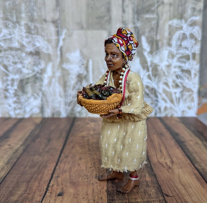 Full-scale view of a handmade gothic miniature — Small art doll Black Woman with basket (8/12)